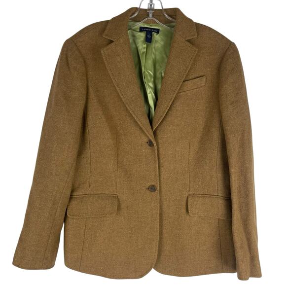 Lands' End Wool Mohair Blend 2 Button Blazer Jacket Camel Tan Size 12 - Picture 2 of 11